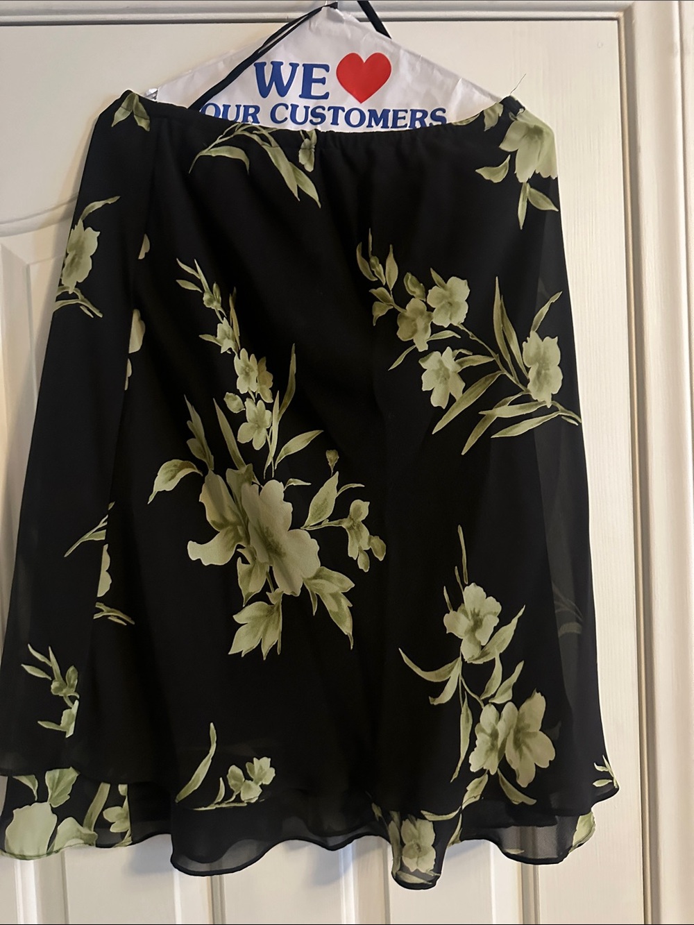Black Floral A-Line Women's Skirt - Green Floral Print